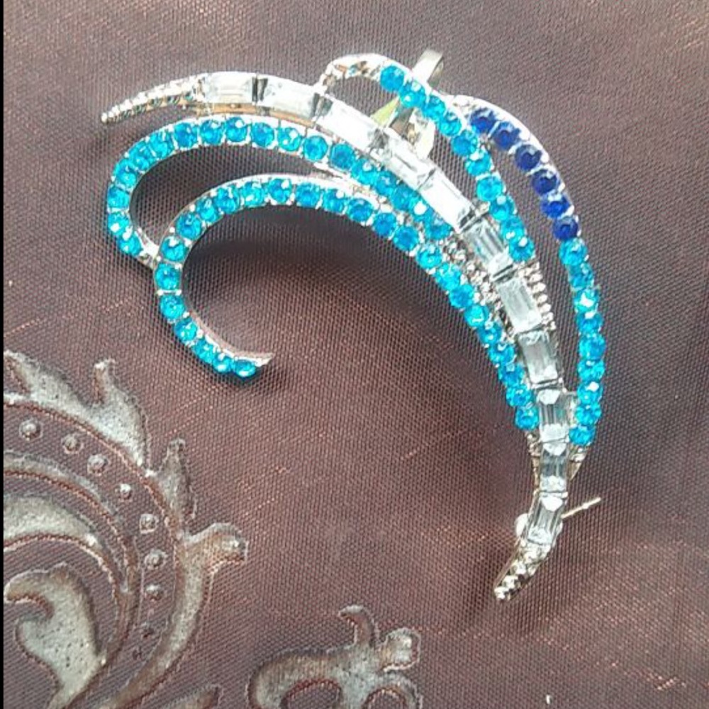 Statement Earring Blue Crystal Post Cuff Jewelry - Picture 4 of 6